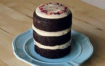 Cardamon chocolate cake with rose cashew cream